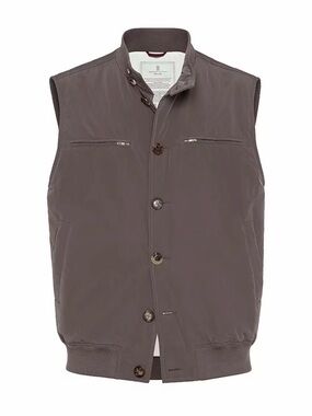 NWT Brunello Cucinelli Men’s Button Front Down Bomber Vest Size IT54 US XL Brown
